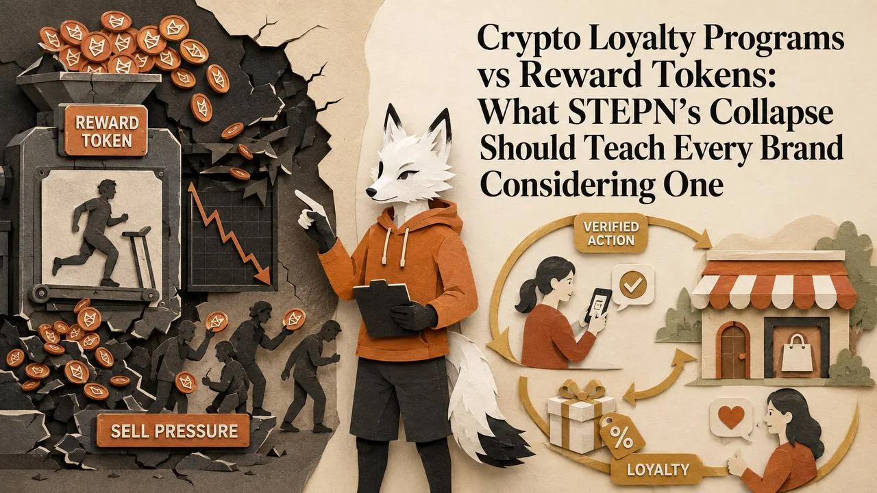 A collapsing speculative reward-token machine contrasts with a stable verified-action loyalty loop funded by real campaign value.